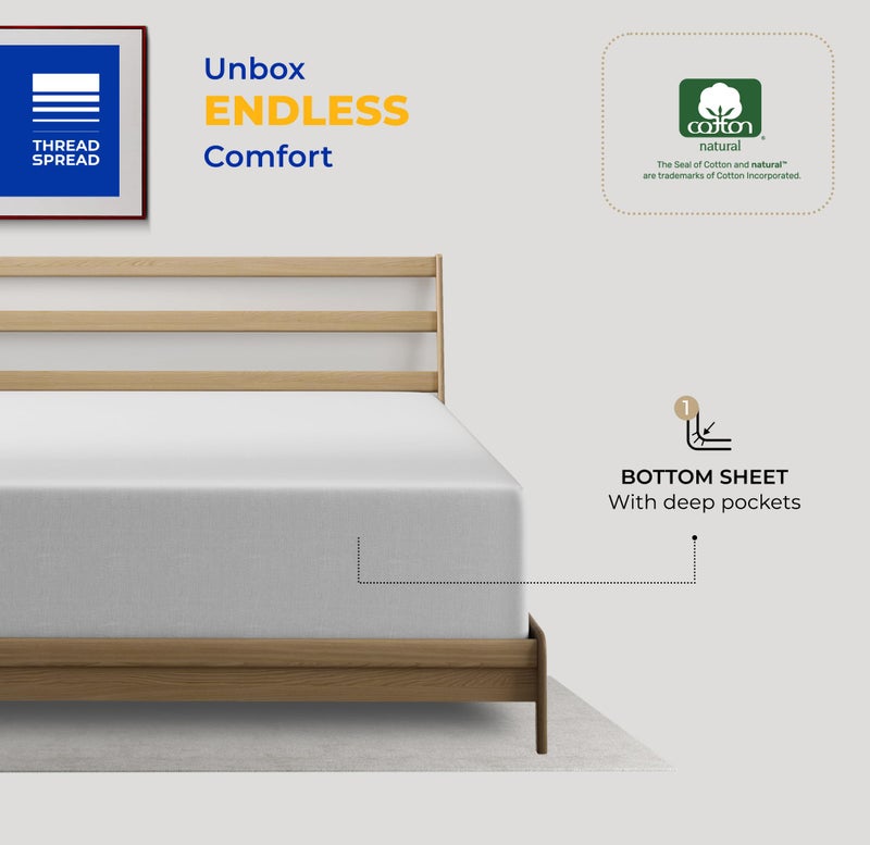 THREAD SPREAD Queen Size Fitted Sheet Only - 100% Egyptian Cotton 600 Thread Count Deep Pocket Queen Fitted Sheet  Fitted Sheet Queen Size  Sateen Bottom Sheet  Fits Mattress Upto 18"" - Silver - Image 3