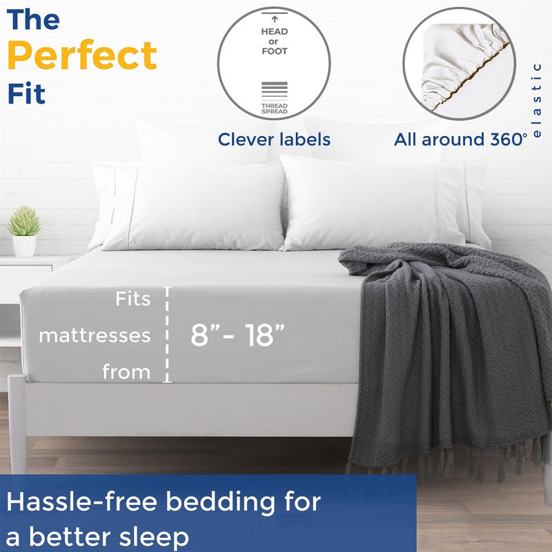 THREAD SPREAD Queen Size Fitted Sheet Only - 100% Egyptian Cotton 600 Thread Count Deep Pocket Queen Fitted Sheet  Fitted Sheet Queen Size  Sateen Bottom Sheet  Fits Mattress Upto 18"" - Silver - Image 2