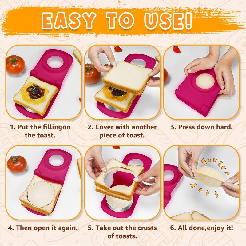 GLSY Metal Sandwich Cutter and Sealer - Round Crustless Sandwich Cutter for Peanut Butter and Jelly‌ Sandwich Maker, PB&J Snacks Party Food Prep - Image 4