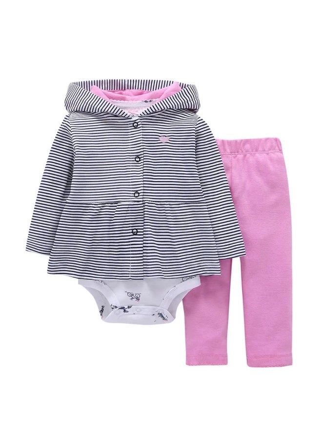 MiniMe Three-Piece Clothing Set for Girls | 0-6 Month | Various | Cotton | High Quality |hooded jacket cardigan with a bodysuit and pants | Comfortable | Durable & Long Lasting | Soft Touch - Image 1