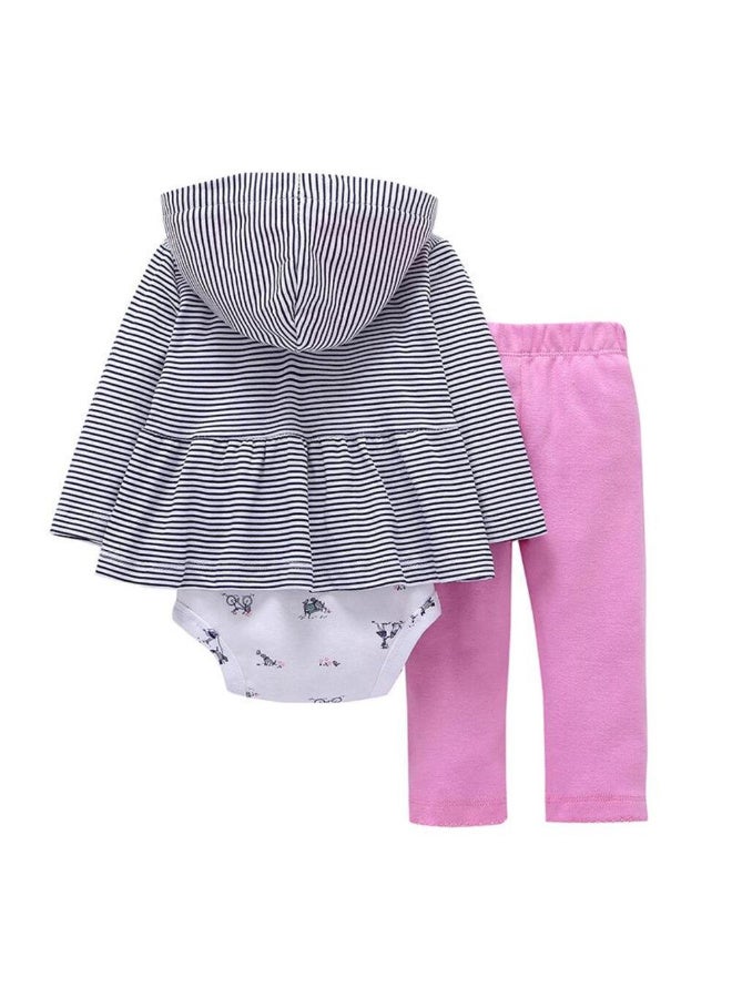 MiniMe Three-Piece Clothing Set for Girls | 0-6 Month | Various | Cotton | High Quality |hooded jacket cardigan with a bodysuit and pants | Comfortable | Durable & Long Lasting | Soft Touch - Image 2