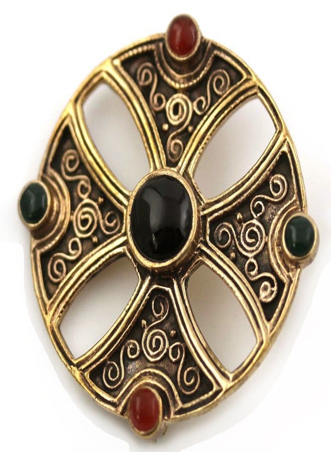 LynnAround Bronze Green N Red Agate, Black Onyx Pins and Brooches Norse Nordic Irish Celtic Knot Vintage Thailand Jewelry (Brooch V.2) - Image 1
