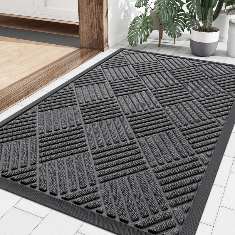 Smiry Front Door Mat Outside Entrance Heavy Duty Outdoor Indoor Natural Rubber Doormat Non Slip Trap Dirt and Moisture Easy Clean Low Profile Patio Porch Entryway Mat 35x23 Grey