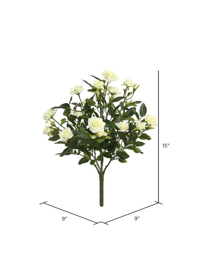 Vickerman Everyday Artificial White Mini Diamond Rose Bush 15" Long Premium Faux Flowers For Wedding Or Home Decor Maintenance Free - Image 3
