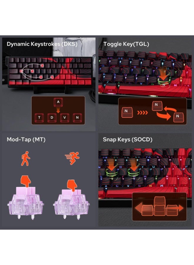ابوماكر لوحة مفاتيح سلكية مغناطيسية مع إمكانية ضبط التفعيل، ومعدل استجابة 8000 هرتز، ومفاتيح تأثير هول، وقابلة للتبديل السريع، لألعاب إطلاق النار من منظور الشخص الأول (أحمر طبوغرافي) - Image 4