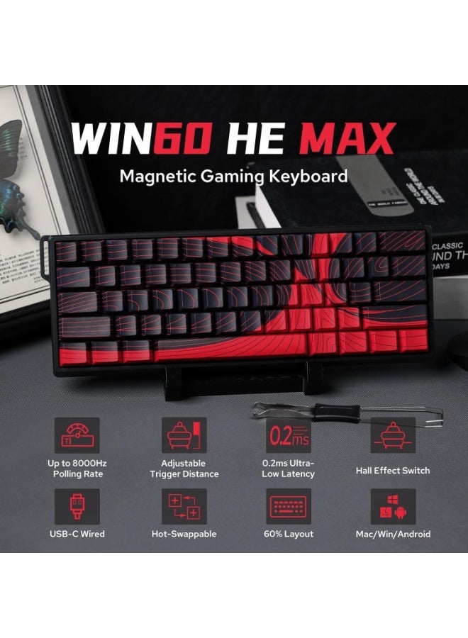 ابوماكر لوحة مفاتيح سلكية مغناطيسية مع إمكانية ضبط التفعيل، ومعدل استجابة 8000 هرتز، ومفاتيح تأثير هول، وقابلة للتبديل السريع، لألعاب إطلاق النار من منظور الشخص الأول (أحمر طبوغرافي) - Image 3