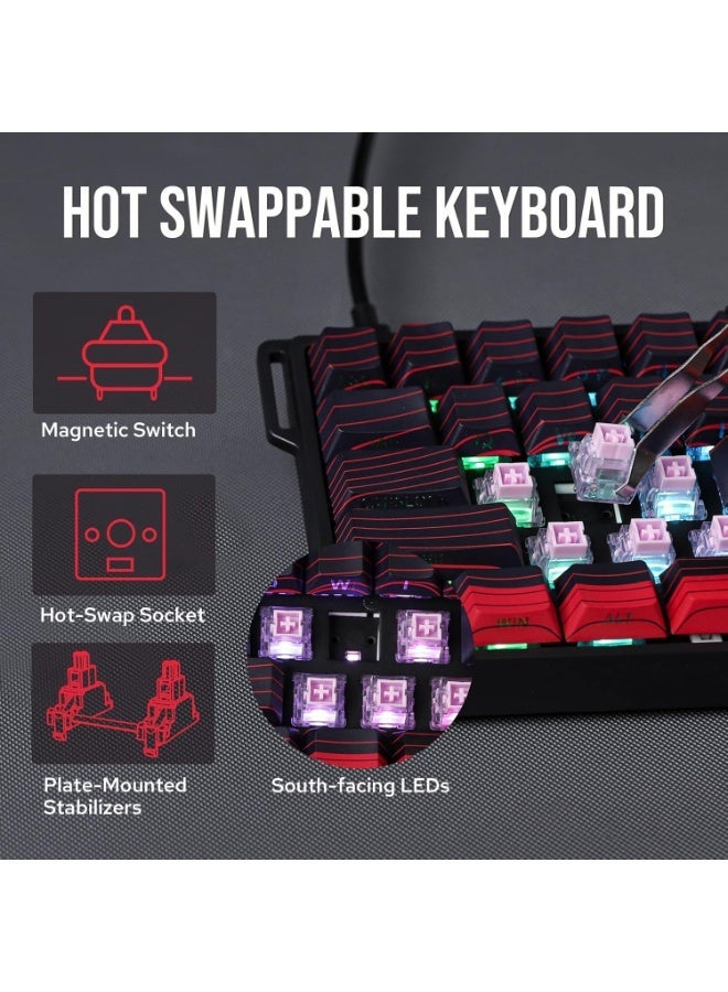 ابوماكر لوحة مفاتيح سلكية مغناطيسية مع إمكانية ضبط التفعيل، ومعدل استجابة 8000 هرتز، ومفاتيح تأثير هول، وقابلة للتبديل السريع، لألعاب إطلاق النار من منظور الشخص الأول (أحمر طبوغرافي) - Image 2