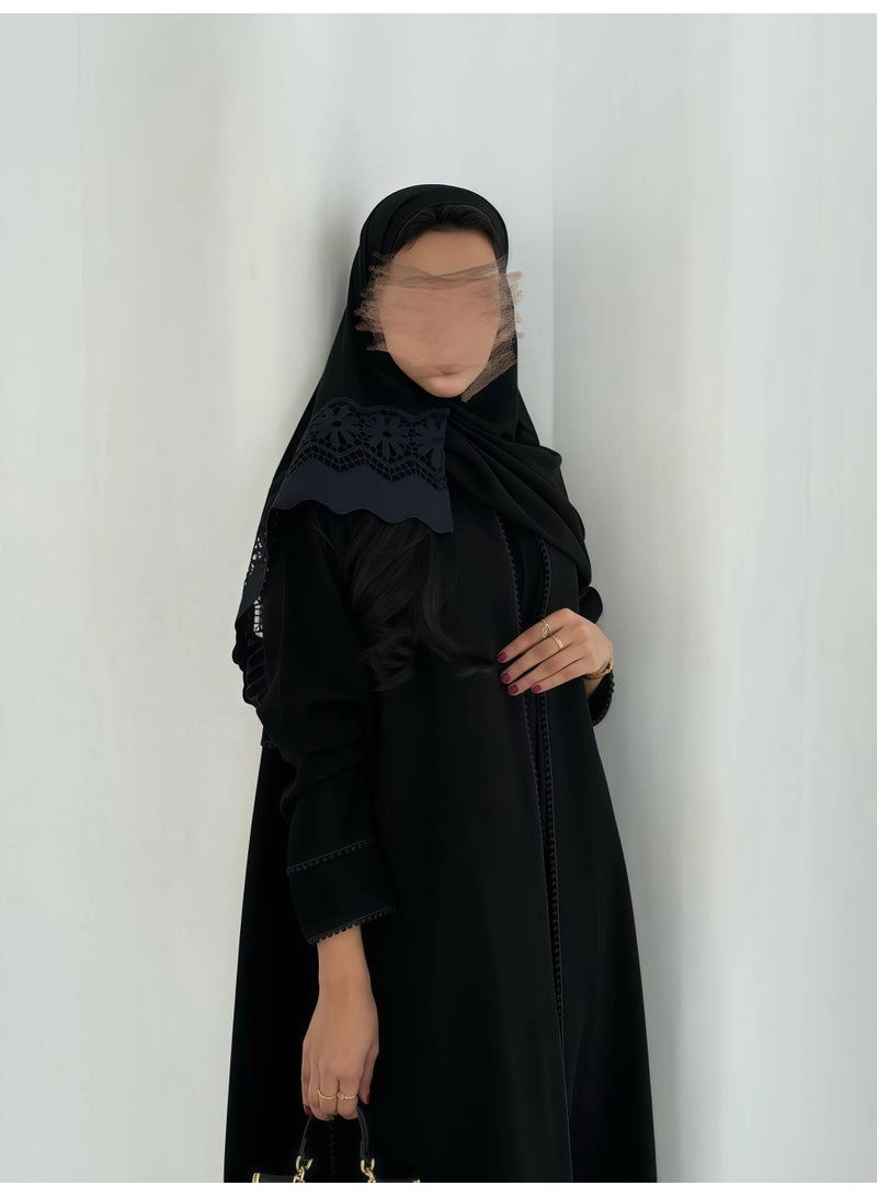 Fayrouz Black Plain Crepe Kimono Abaya with Free Headscarf & Niqab - Image 1