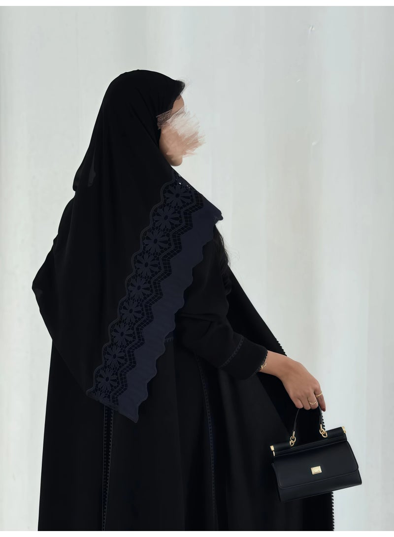 Fayrouz Black Plain Crepe Kimono Abaya with Free Headscarf & Niqab - Image 3