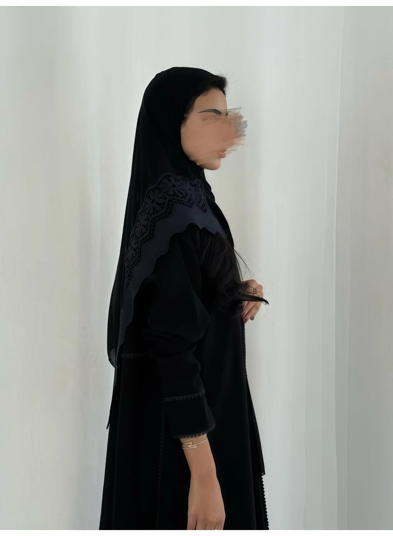 Fayrouz Black Plain Crepe Kimono Abaya with Free Headscarf & Niqab - Image 2