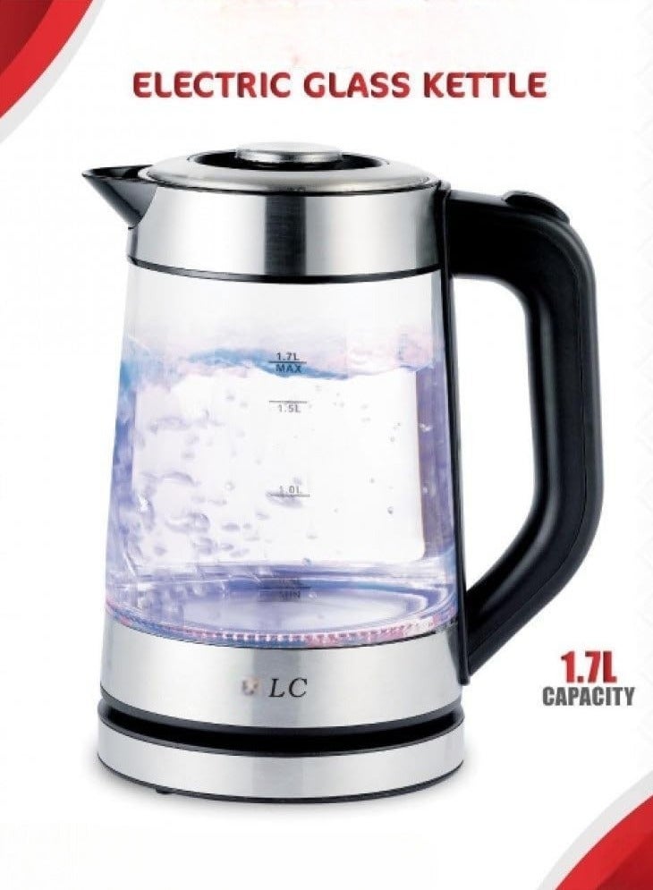 ال سي غلاية كهربائية زجاجية بقوة 1850 واط مع قاعدة دوارة 360 درجة، سعة 1.7 لتر، مع هيكل من زجاج البورسليكات، وإيقاف تشغيل تلقائي وحماية من الغليان الجاف - Image 2