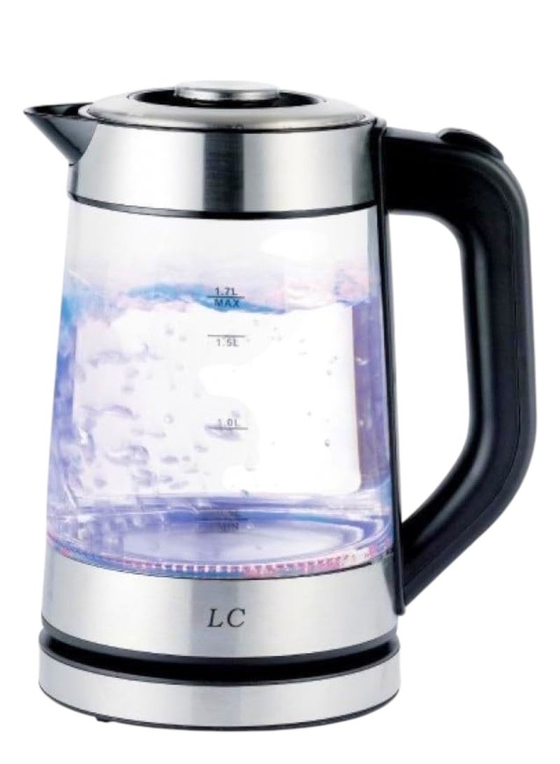 ال سي غلاية كهربائية زجاجية بقوة 1850 واط مع قاعدة دوارة 360 درجة، سعة 1.7 لتر، مع هيكل من زجاج البورسليكات، وإيقاف تشغيل تلقائي وحماية من الغليان الجاف - Image 1