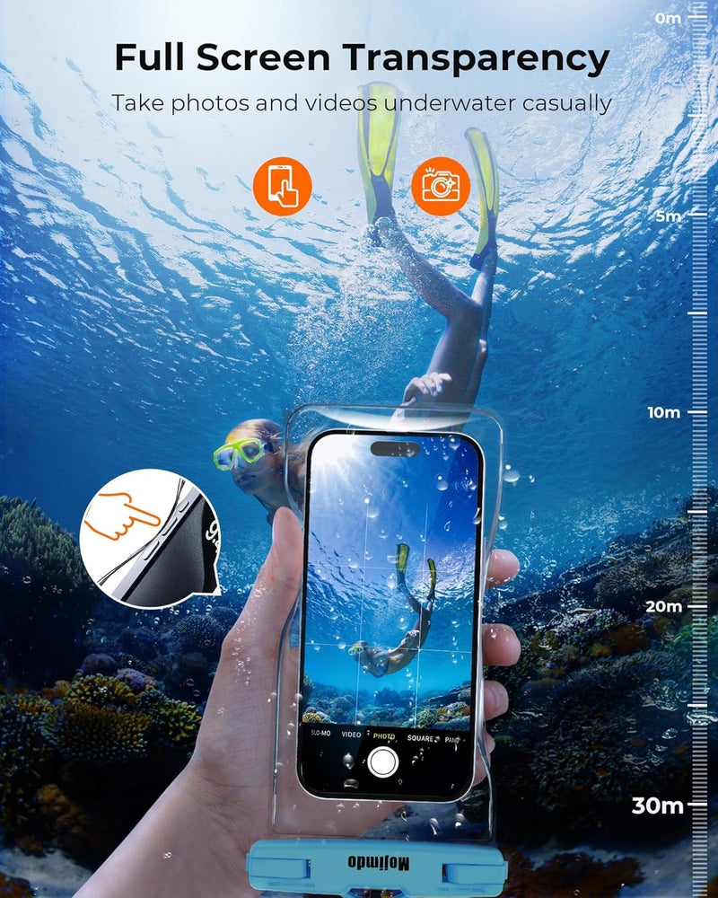 Mojimdo Waterproof Phone Pouch 8'', IPX8 Cell Phone Waterproof Pouch with Lanyard for iPhone 15 14 13 12 11 Pro Max XR XS 8 7 Plus Samsung Galaxy, Cellphone Dry Bag for Beach - 2 Pack, Blue - Image 2