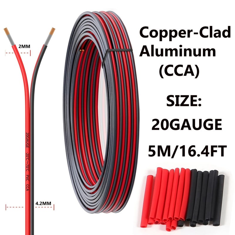 20 Gauge 20AWG Electrical Wire 2 Conductor Red Black Copper Clad Aluminum Hookup Cable 1200 Inch for LED Lighting Strip Extension 12V 24V DC With Heat Shrink Tubing - Image 3