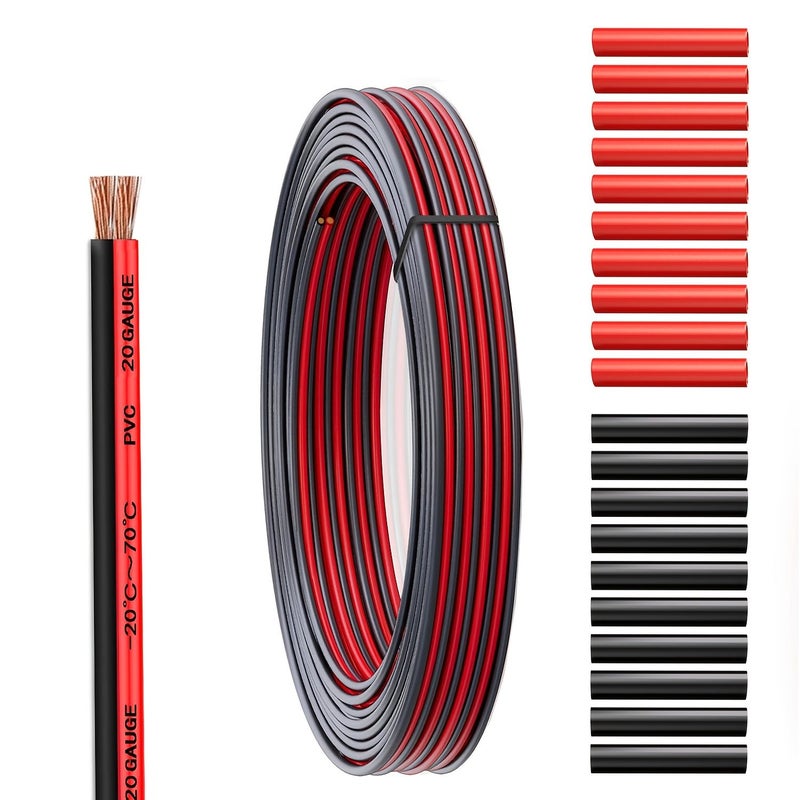 20 Gauge 20AWG Electrical Wire 2 Conductor Red Black Copper Clad Aluminum Hookup Cable 1200 Inch for LED Lighting Strip Extension 12V 24V DC With Heat Shrink Tubing - Image 1