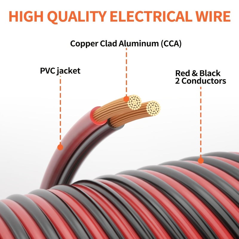 20 Gauge 20AWG Electrical Wire 2 Conductor Red Black Copper Clad Aluminum Hookup Cable 1200 Inch for LED Lighting Strip Extension 12V 24V DC With Heat Shrink Tubing - Image 2