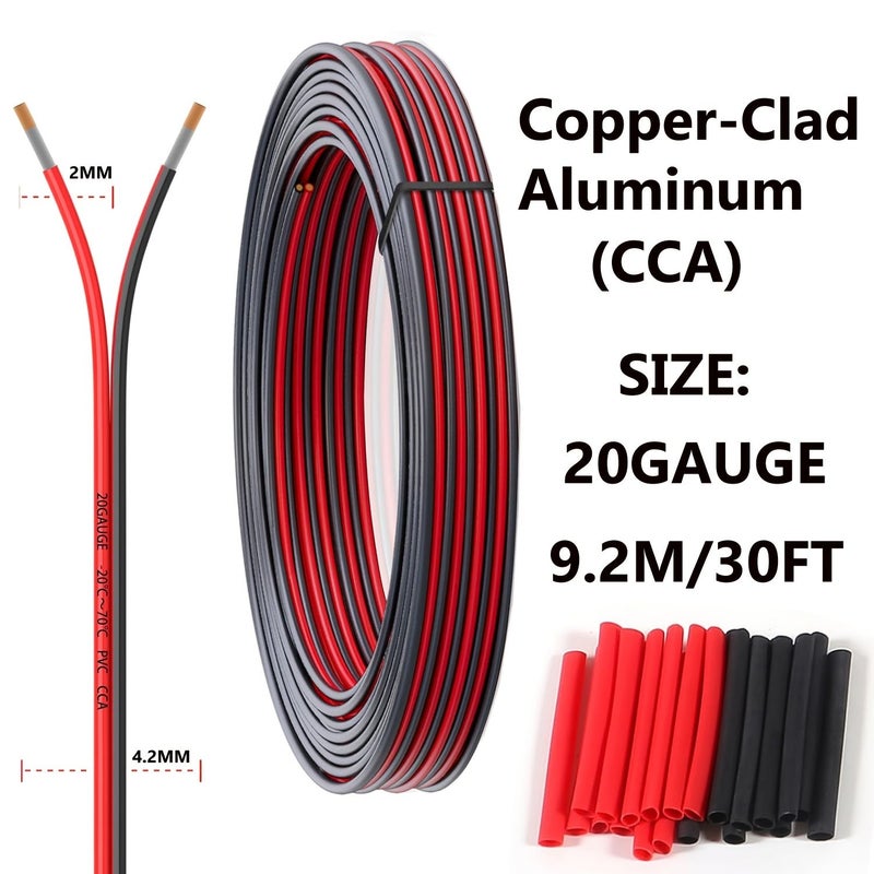20 Gauge 20AWG Electrical Wire 2 Conductor Red Black Copper Clad Aluminum Hookup Cable 1200 Inch for LED Lighting Strip Extension 12V 24V DC With Heat Shrink Tubing - Image 5