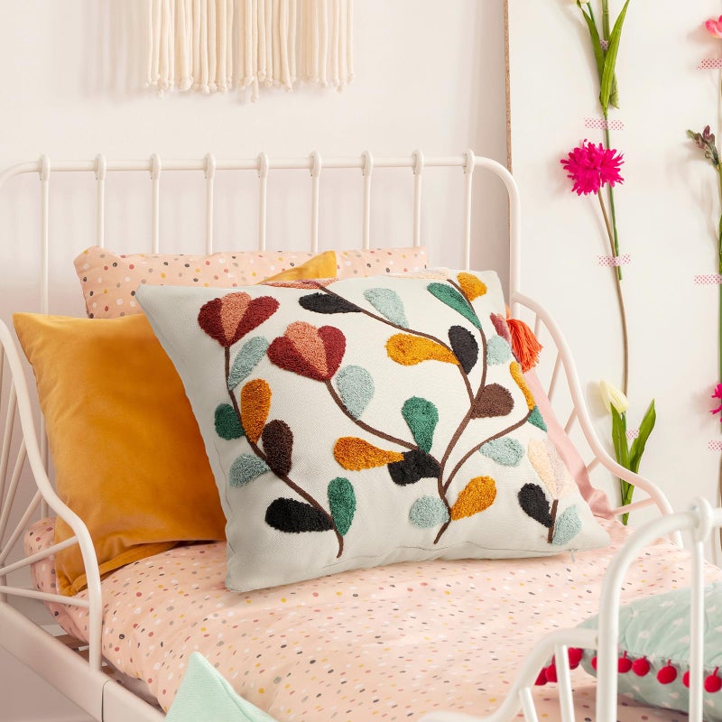FuWeave 2 Pcs Boho Floral Embroidered Decorative Throw Pillow Covers with Zipper 18 x 18 Inch Colorful Boho Embroidered Pillow Covers Aesthetic Decor for Couch Sofa Housewarming Gifts - Image 4