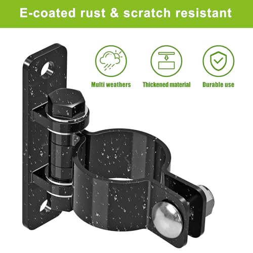 Insaga Gate Hinges Heavy Duty Carbon Steel Chain Link Fence Parts Electroplated Finish, Removable Bolts for Wall Mount, Fits 1-3/8'' Outer Diameter Pipes/Posts for Farm, Fence Gate (2Pack, Black) - Image 2