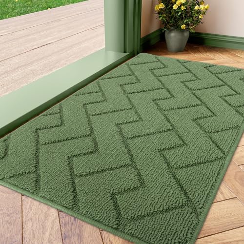 hicorfe حصيرة داخلية من هيكورف، حصيرة باب أمامي وخلفي، حصائر غير قابلة للانزلاق بقاعدة TPR 20"x31.5"، تمتص الأوساخ، حصيرة مدخل داخلية للأرضيات قابلة للغسل، منخفضة الارتفاع (خضراء) - Image 1