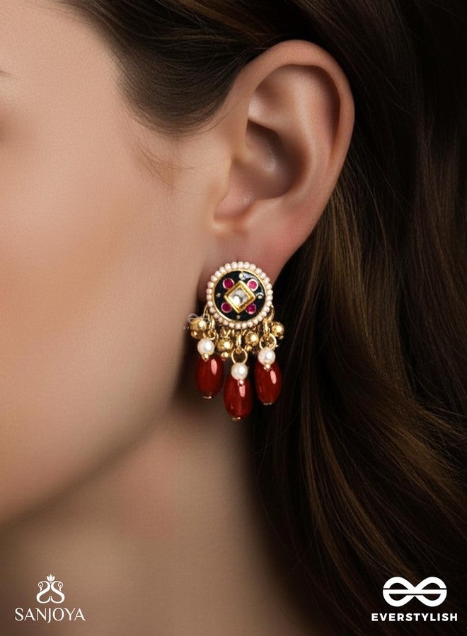 SANJOYA BY EVERSTYLISH Rudraraga Melody Of Red Intricate Kundan Earrings With Ruby Beads And Golden Details Lightweight Jewelry For Women | Party, Festive, Wedding & Gifting - Image 3