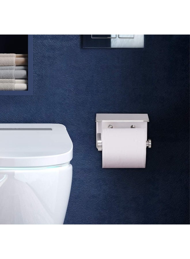 Self Adhesive Toilet Paper Holder with Phone Shelf SUS304 Stainless Steel Wall Mounted Toilet Paper Roll Holder - Rustproof and Bathroom Washroom Tissue Roll Holder with Storage Shelf - Silver - Image 4