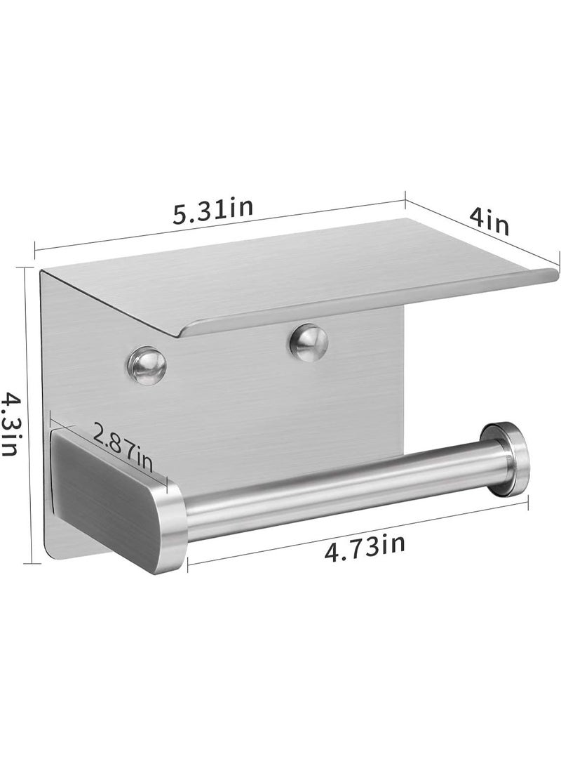 Self Adhesive Toilet Paper Holder with Phone Shelf SUS304 Stainless Steel Wall Mounted Toilet Paper Roll Holder - Rustproof and Bathroom Washroom Tissue Roll Holder with Storage Shelf - Silver - Image 3