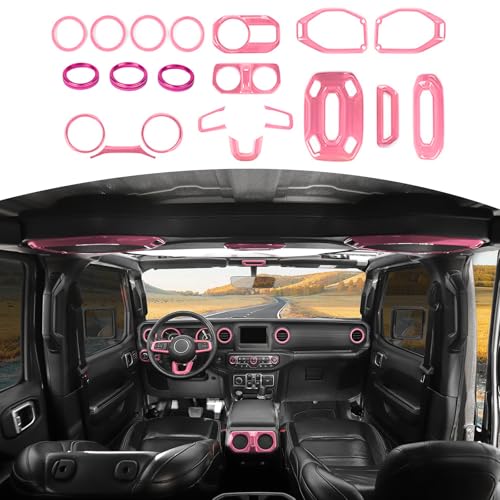 RT-TCZ RTTCZ for Wrangler JL Interior Trim Kit Pink Dash Steering Wheel Trim Bezel for Jeep Wrangler JL JLU 20182023 Pink Interior Accessories 20pcs - Image 1