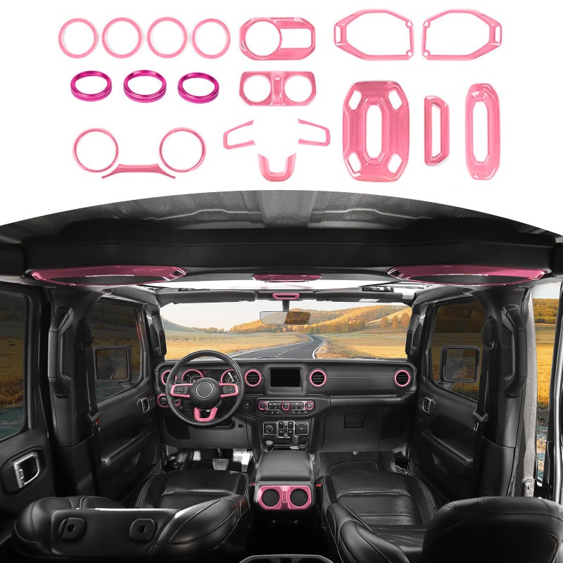 RT-TCZ RTTCZ for Wrangler JL Interior Trim Kit Pink Dash Steering Wheel Trim Bezel for Jeep Wrangler JL JLU 20182023 Pink Interior Accessories 20pcs - Image 2