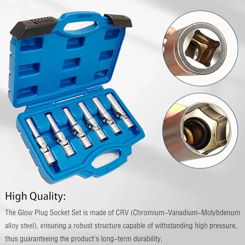 JEUCLEL 6PCS 38 Glow Plug Socket Set Universal Joint 816mm 6 Point Glow Plug Removal Tool for Removal and Replacement of Glow Plugs - Image 3