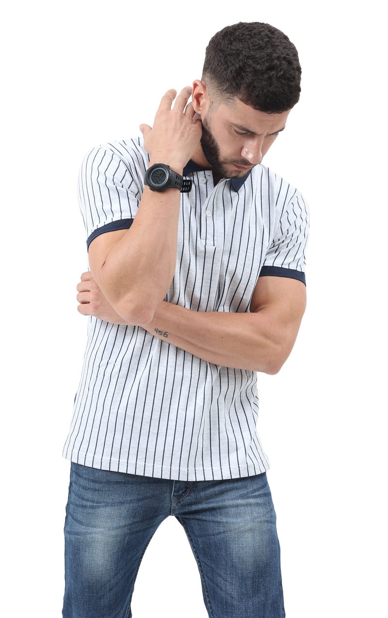 fanideaz Mens Branded Cotton Vertical Striped Relaxed Fit Polo Half Sleeve Tshirt For Mens || Polo Tshirt For Men || Casual T Shirt For Men_Navyblue_5026_M - Image 3