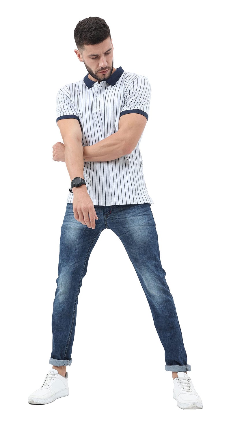 fanideaz Mens Branded Cotton Vertical Striped Relaxed Fit Polo Half Sleeve Tshirt For Mens || Polo Tshirt For Men || Casual T Shirt For Men_Navyblue_5026_M - Image 2