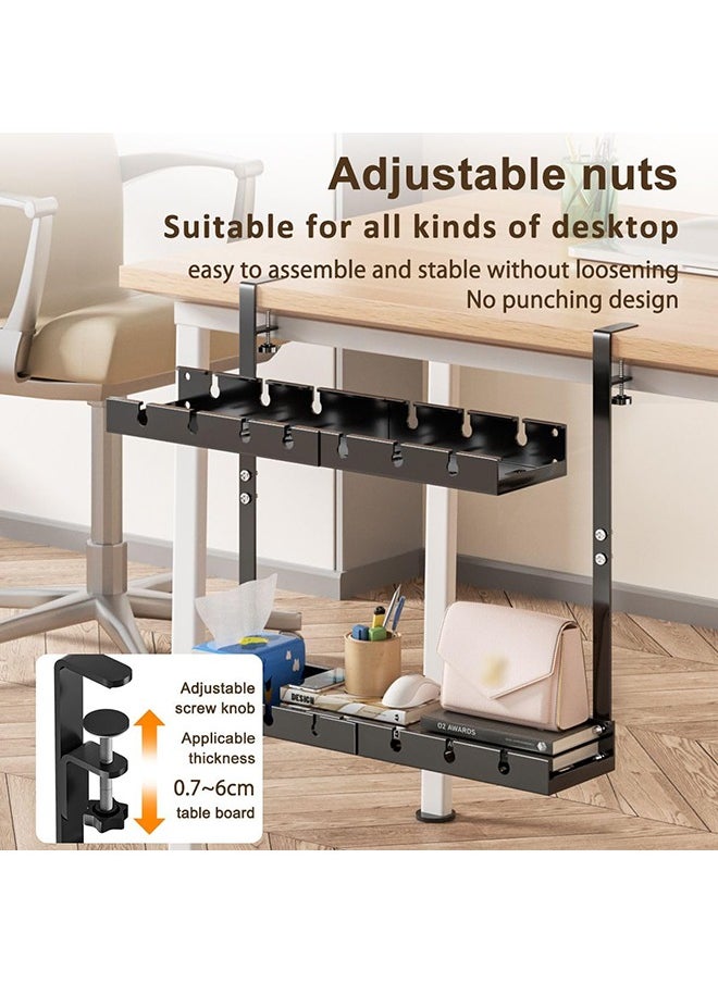 XiuWoo - Double-Layer Adjustable Cable Management Tray – No-Drill Under Desk Cord Organizer, Expandable from 12.5" to 21.6", Retractable Power Strip Holder for Wire Management - Image 1
