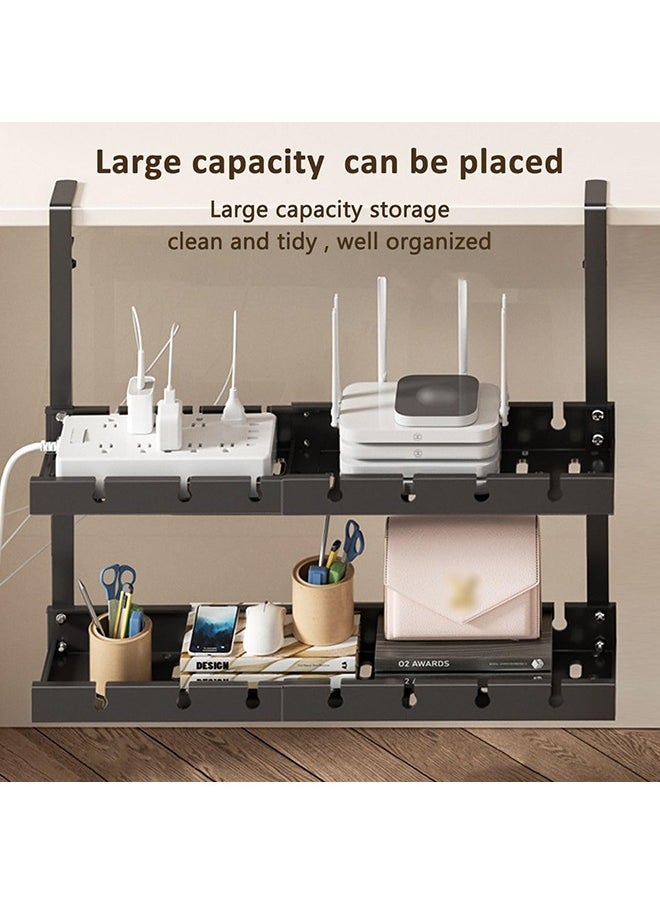XiuWoo - Double-Layer Adjustable Cable Management Tray – No-Drill Under Desk Cord Organizer, Expandable from 12.5" to 21.6", Retractable Power Strip Holder for Wire Management - Image 1
