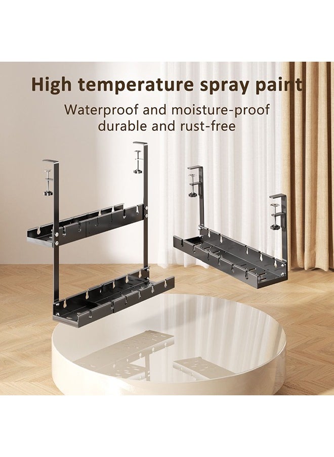 XiuWoo - Double-Layer Adjustable Cable Management Tray – No-Drill Under Desk Cord Organizer, Expandable from 12.5" to 21.6", Retractable Power Strip Holder for Wire Management - Image 1