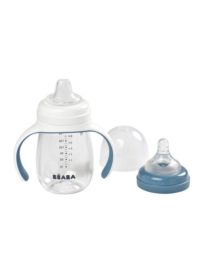 BEABA زجاجة رضّع 2 في 1 إلى كوب تدريب، كوب تعليمي، حلمة زجاجة رضّع وفتحة شرب سيليكون ناعمة، مقاومة للتسرب، للرضع، الأطفال الصغار 7 أونصات (مطر) - Image 3