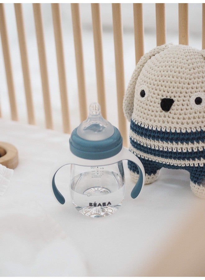 BEABA زجاجة رضّع 2 في 1 إلى كوب تدريب، كوب تعليمي، حلمة زجاجة رضّع وفتحة شرب سيليكون ناعمة، مقاومة للتسرب، للرضع، الأطفال الصغار 7 أونصات (مطر) - Image 5