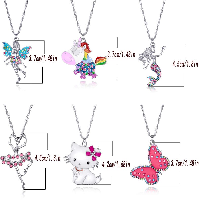 SYNLIN 6 Pcs Cute Pastel Crystal Necklaces for Teens - Adorable Unicorn, Fairy, Butterfly and Cat Necklaces for Women - Image 5