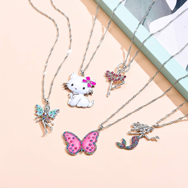 SYNLIN 6 Pcs Cute Pastel Crystal Necklaces for Teens - Adorable Unicorn, Fairy, Butterfly and Cat Necklaces for Women - Image 3