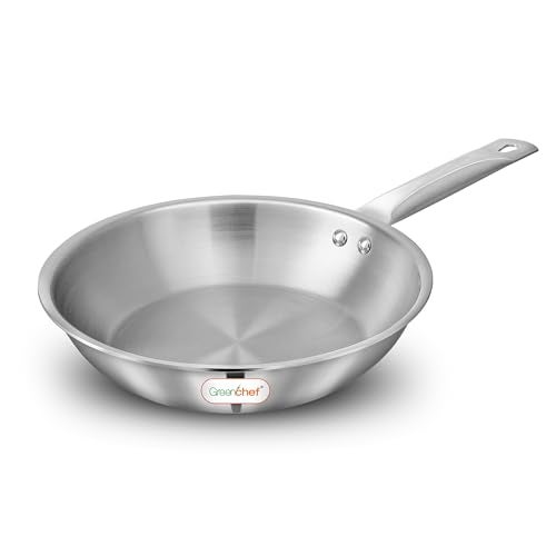 GREENCHEF SS Tri ply Steel Crest - Deep Frypan 22 cm, Stainless Steel Exterior Surface, Ergonomic Handles, Induction Compatible, Scratch Resistant, 5Year Warranty - Image 1