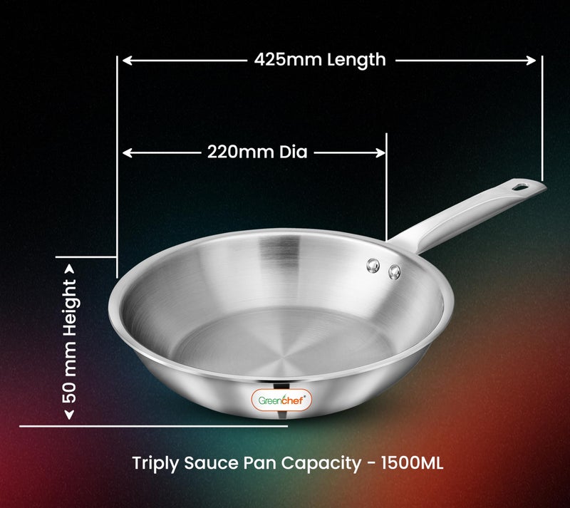 GREENCHEF SS Tri ply Steel Crest - Deep Frypan 22 cm, Stainless Steel Exterior Surface, Ergonomic Handles, Induction Compatible, Scratch Resistant, 5Year Warranty - Image 4