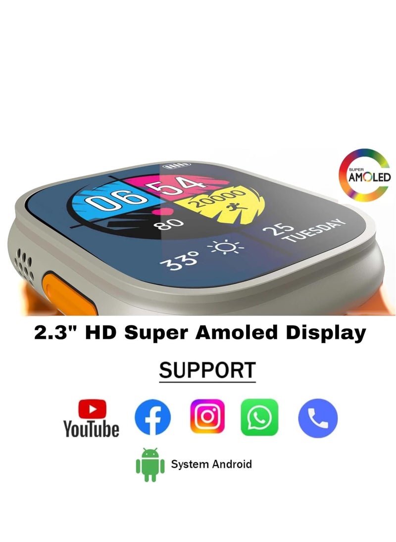 SH-PROTECT S8 Ultra 4G/5G Android Phone Watch With a Built-in GPS System, HD 2.2 Inch Display With Support A Mobile Sim Card, Full Touch screen with 2 set strap and wireless charger