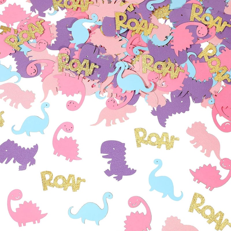 Civaner 240 Pieces Girl Dinosaur Confetti Table Scatter for Dino Theme Birthday Party Cute Dinosaur Confetti Table Decoration Arts Crafts DIY Baby Shower Birthday Party Supplies Decorations for Little Kids - Image 1