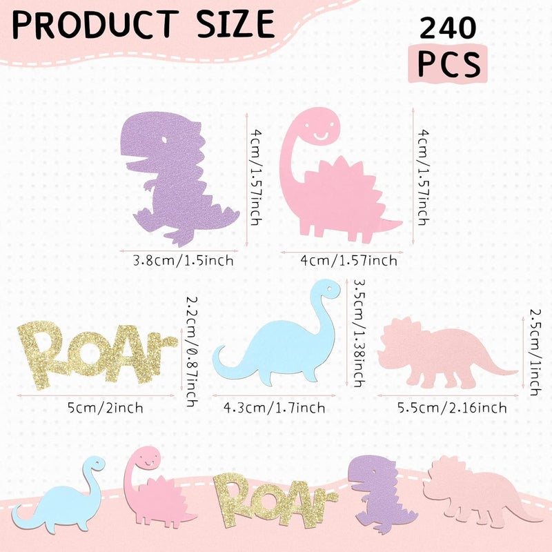 Civaner 240 Pieces Girl Dinosaur Confetti Table Scatter for Dino Theme Birthday Party Cute Dinosaur Confetti Table Decoration Arts Crafts DIY Baby Shower Birthday Party Supplies Decorations for Little Kids - Image 2