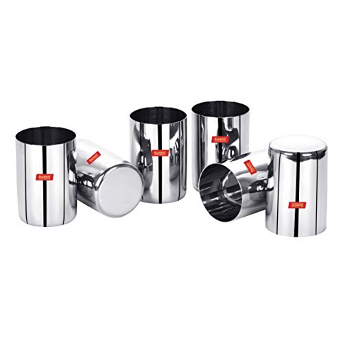 Sumeet Stainless Steel Mirror Finish Circle Shape Heavy Gauge Glass Set of 6 Pcs - 6.5cm Dia - (300ml Each), Silver - Image 3