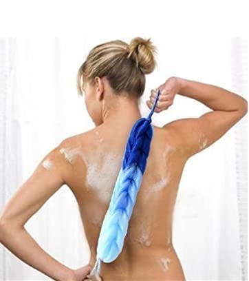 SUNBIRD :- Long Stretch Back Sponge with Rope Back Scrubber Bath Shower Mesh Sponge Multicolored Pack of 4 - Image 3