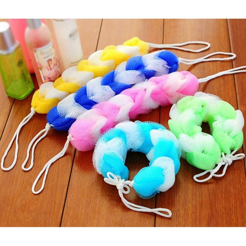 SUNBIRD :- Long Stretch Back Sponge with Rope Back Scrubber Bath Shower Mesh Sponge Multicolored Pack of 4 - Image 1