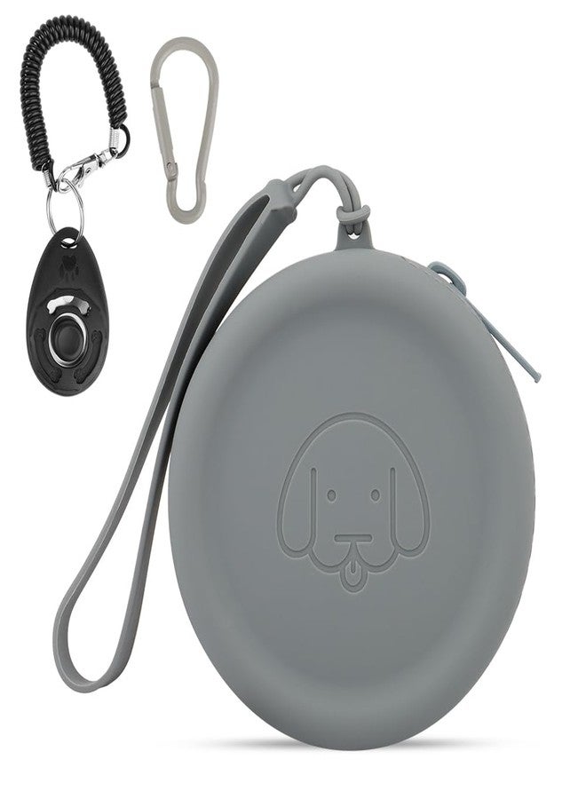 WALLFID Silicone Dog Treat Pouch Small Bag,with Pet Training Clicker,Walking Bag for Dog and Cat, Pocket Size, Easy to Clean, Odorless, Zipper Design,Moisture-Proof,Travel Walking Bag.(Dark Gray) - Image 1