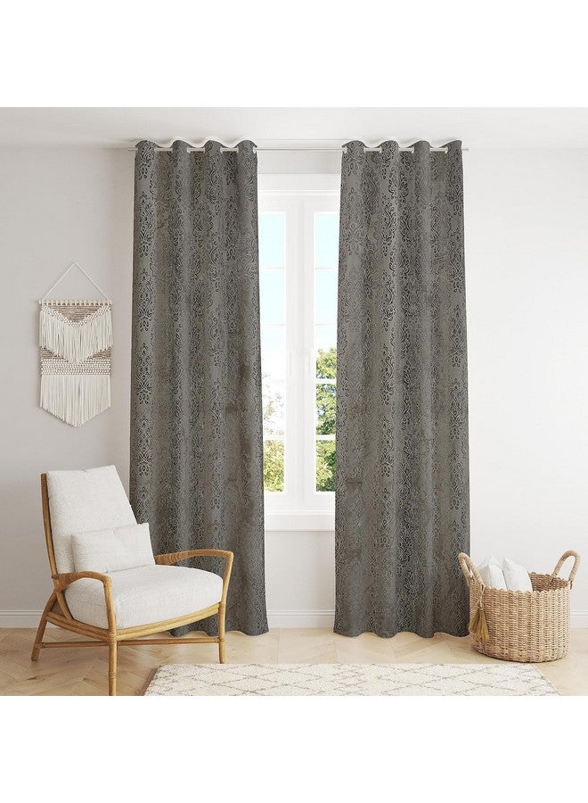 بوراف لايت ستائر باب Purav Light Suede Velvet Embossed بطول 9 أقدام لغرفة المعيشة وغرفة النوم، باللون الرمادي، مجموعة من قطعتين - Image 5