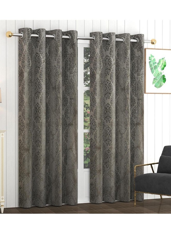 بوراف لايت ستائر باب Purav Light Suede Velvet Embossed بطول 9 أقدام لغرفة المعيشة وغرفة النوم، باللون الرمادي، مجموعة من قطعتين - Image 1